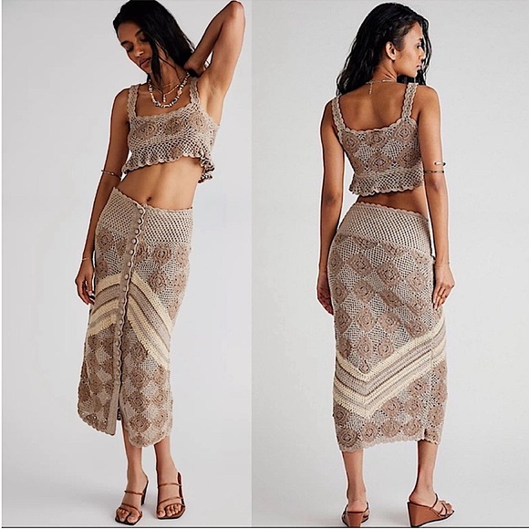 Free People Dresses & Skirts - NWT Free People Touch The Sun Crochet Midi Skirt Size Small In Color Neutral